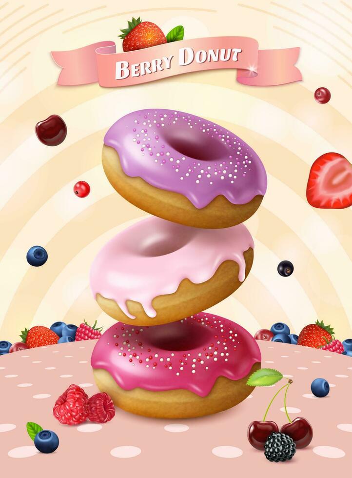 realistisch gedetailleerd 3d BES donut advertenties banier concept poster kaart. vector