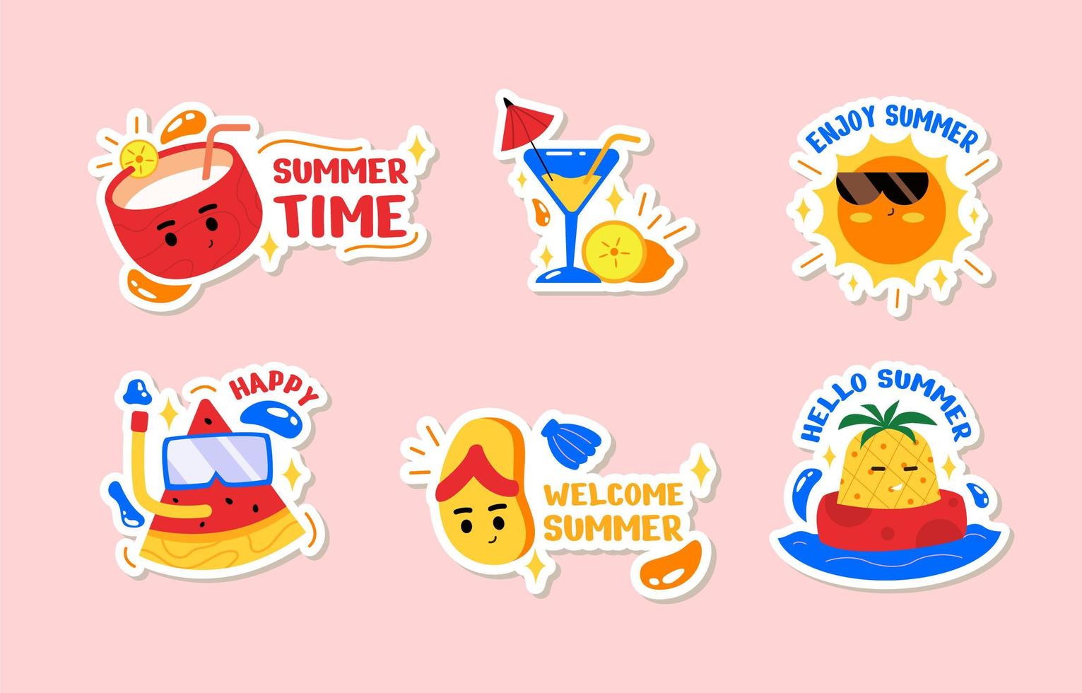 zomerseizoen vibes stickerset vector