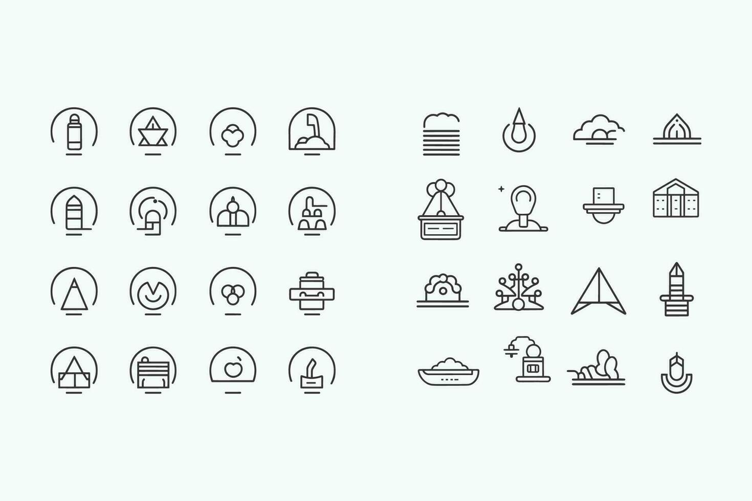 lijn kunst pictogrammen en symbolen creëren sets van minimalistische lijn kunst pictogrammen en symbolen voor divers industrieën en thema's vector