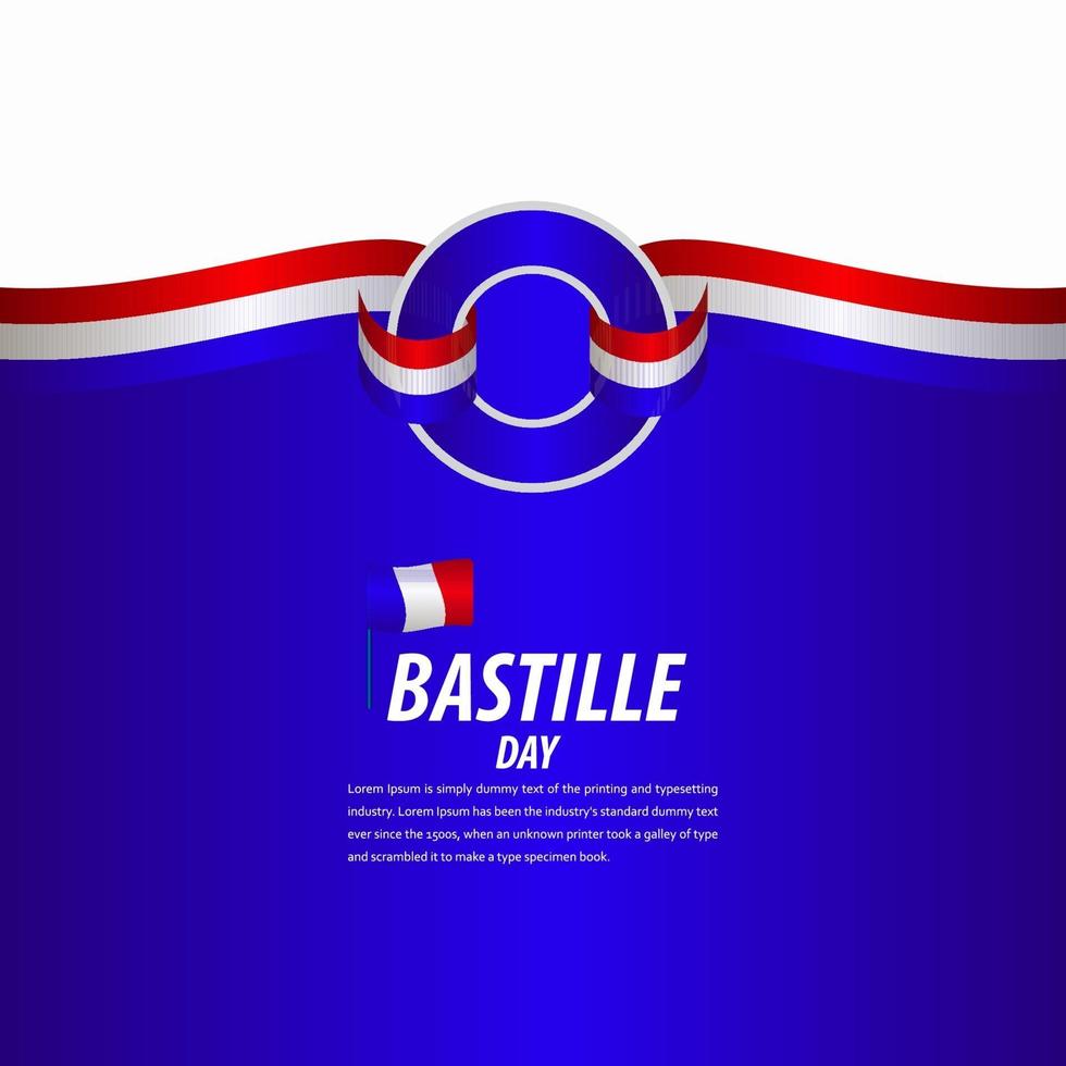 gelukkige bastille-dagviering, affiche, illustratie van het het malplaatjeontwerp van de lintbanner vector