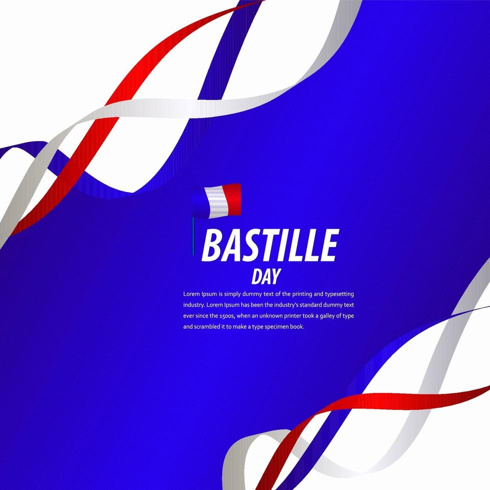 gelukkige bastille-dagviering, affiche, illustratie van het het malplaatjeontwerp van de lintbanner vector