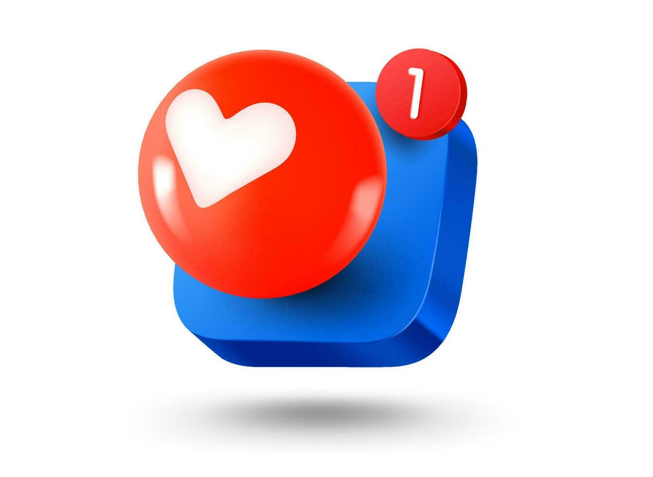 mobiel app knop met hart emoji. 3d vector mobiel toepassing icoon met kennisgeving