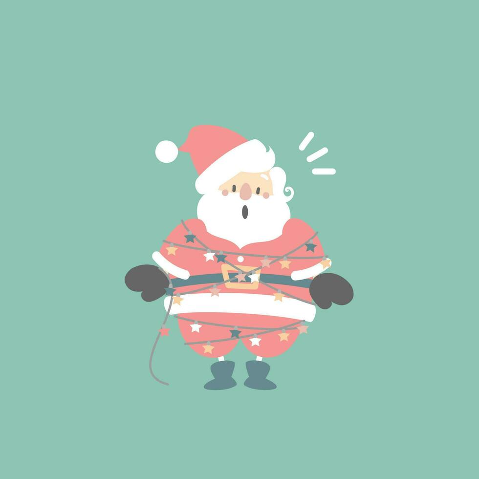 vrolijk Kerstmis en gelukkig nieuw jaar met schattig de kerstman claus in de winter seizoen groen achtergrond, vlak vector illustratie tekenfilm karakter kostuum ontwerp