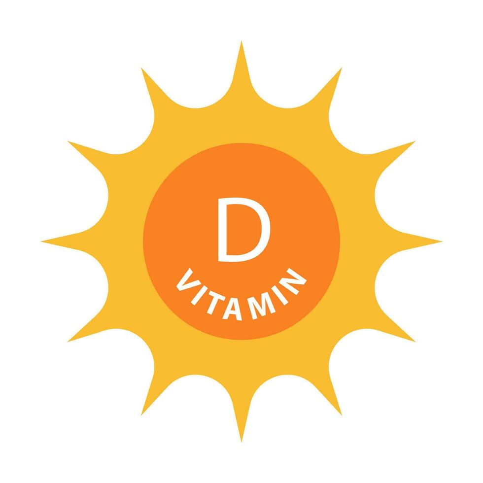 vitamine d tekst met zon icoon vector schoonheid, apotheek, voeding huid zorg concept voor grafisch ontwerp, logo, website, sociaal media, mobiel app, ui illustratie