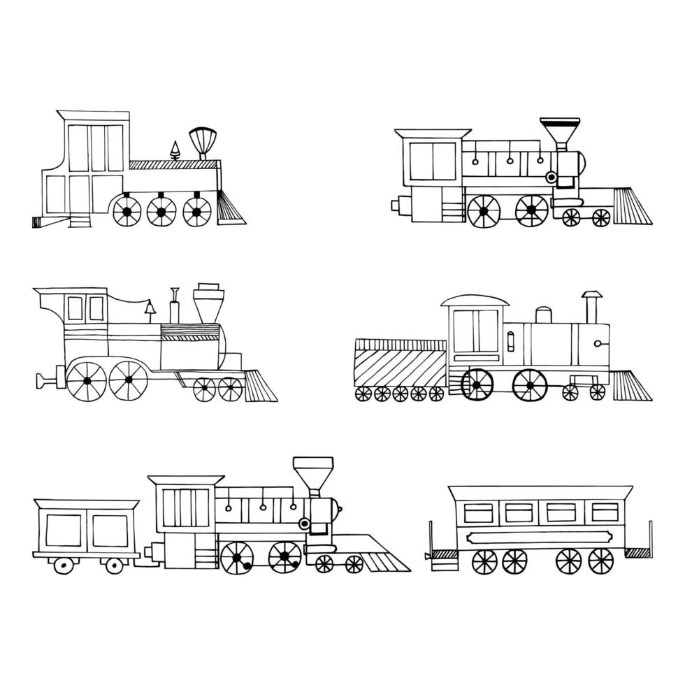 vector set vintage locomotieven op een witte achtergrond.