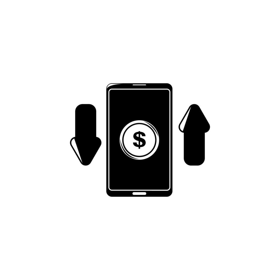 dollar teken en pijlen Aan een slim telefoon vector icoon illustratie