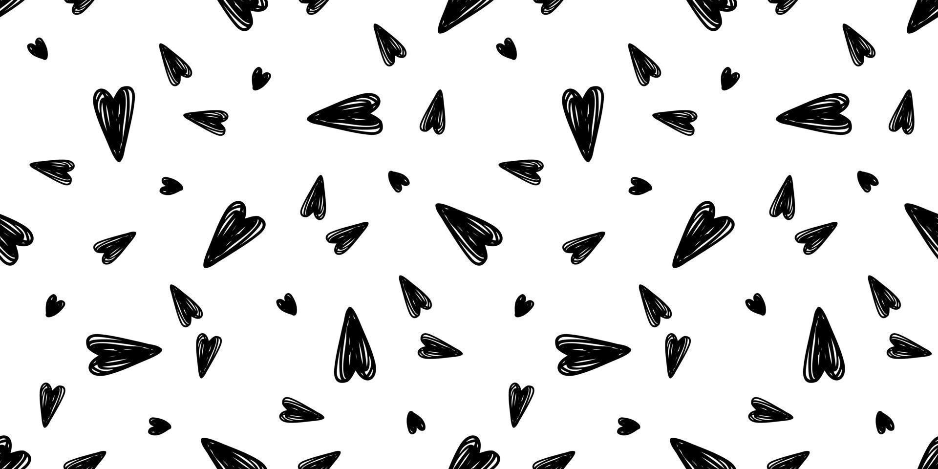 vector naadloos patroon met hand- getrokken achter harten Aan een wit achtergrond. Valentijnsdag dag ontwerp.