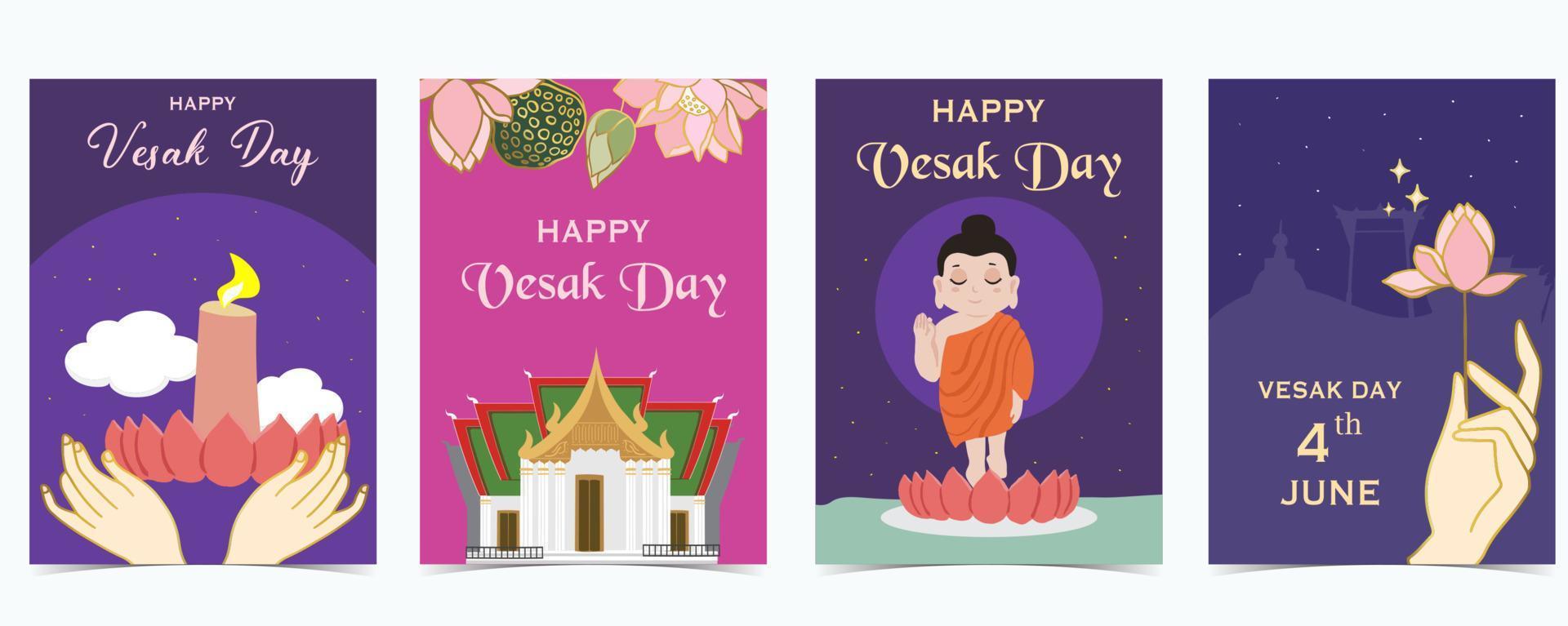 gelukkig vesak dag achtergrond met lotus ,tempel en monnik vector