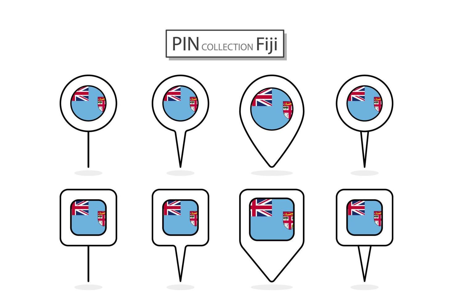 reeks van vlak pin fiji vlag icoon in verschillend vormen vlak pin icoon illustratie ontwerp. vector