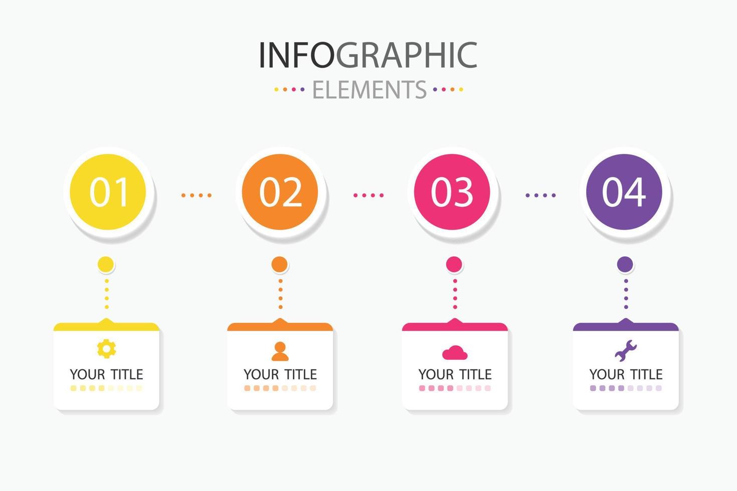 vier modern tekst doos infographics elementen cirkel en plein vorm voor gebruik in bedrijf, Cadeau team werk enz. infographics elementen met 4 kleuren. vector