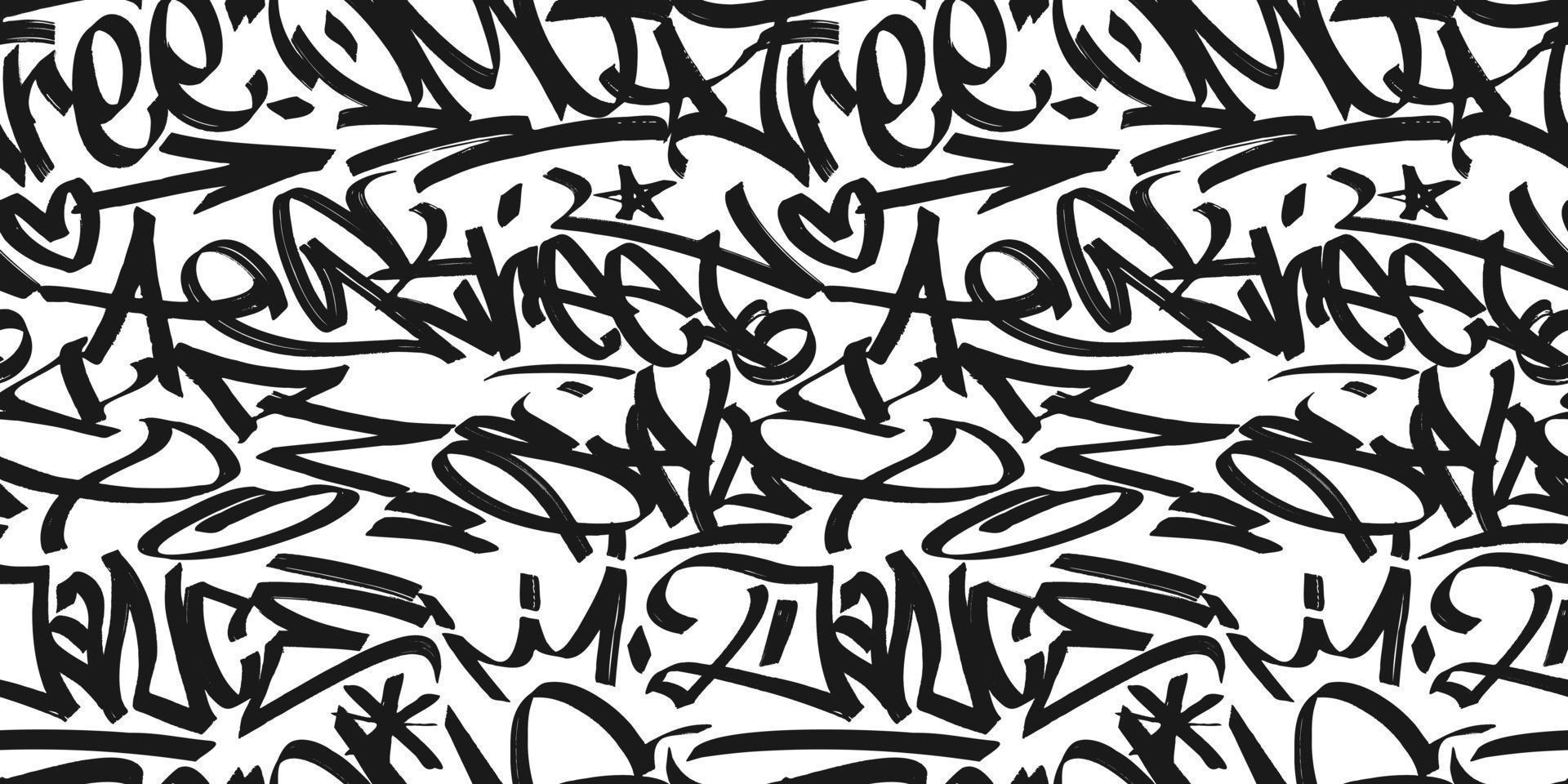 graffiti achtergrond met markeerstift brieven, helder belettering tags in de stijl van graffiti straat kunst. vector illustratie naadloos patroon