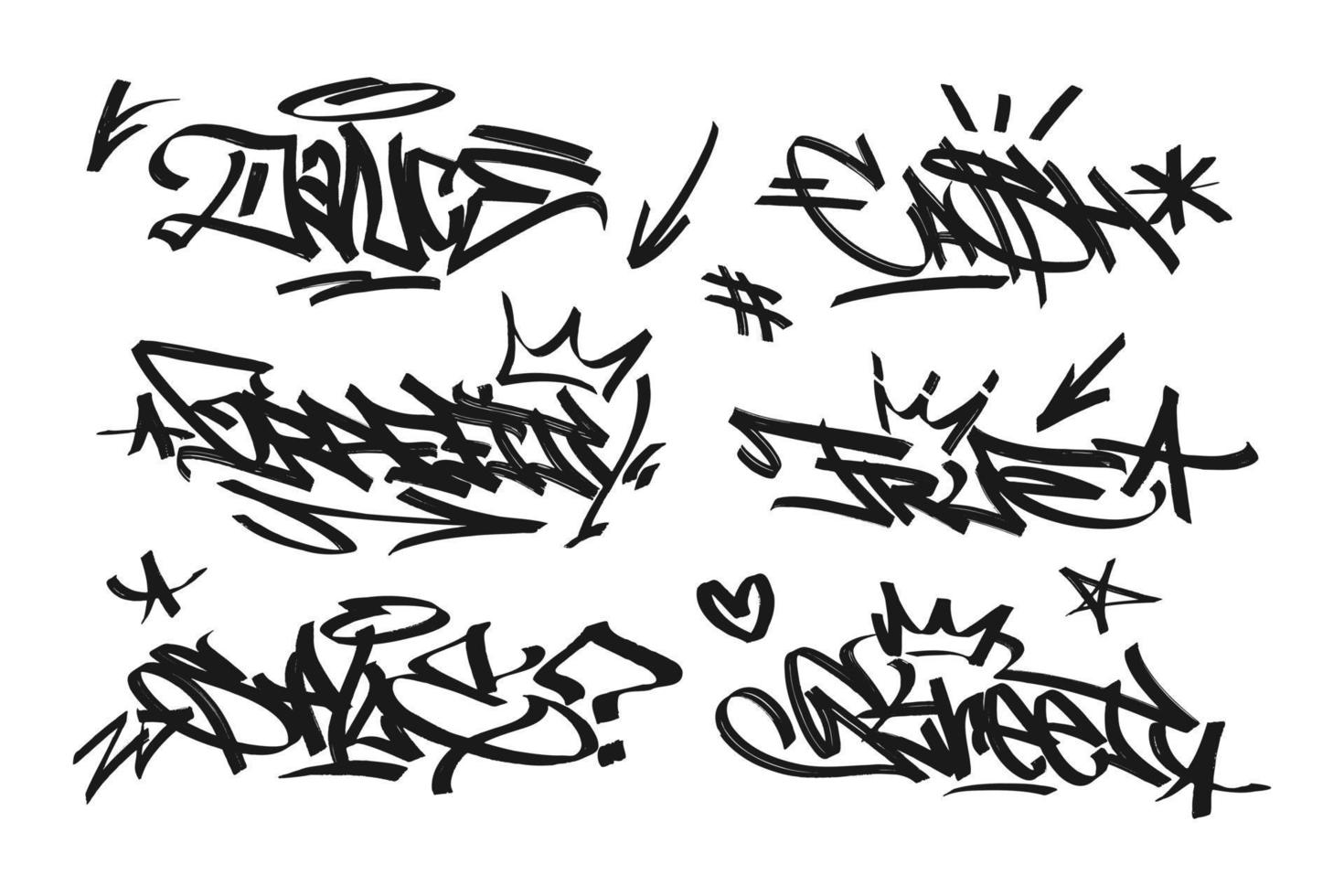 veelkleurig graffiti met brieven, helder gekleurde belettering tags in de stijl van graffiti straat kunst. vector illustratie