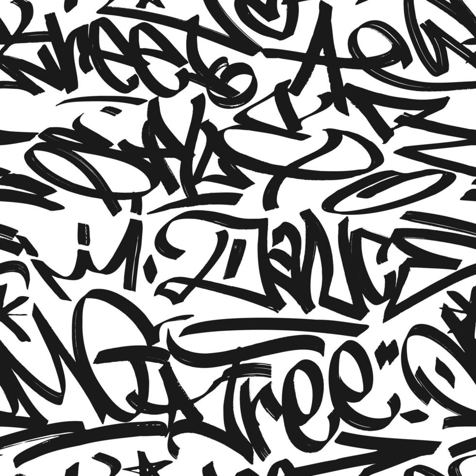 graffiti achtergrond met markeerstift brieven, helder belettering tags in de stijl van graffiti straat kunst. vector illustratie naadloos patroon