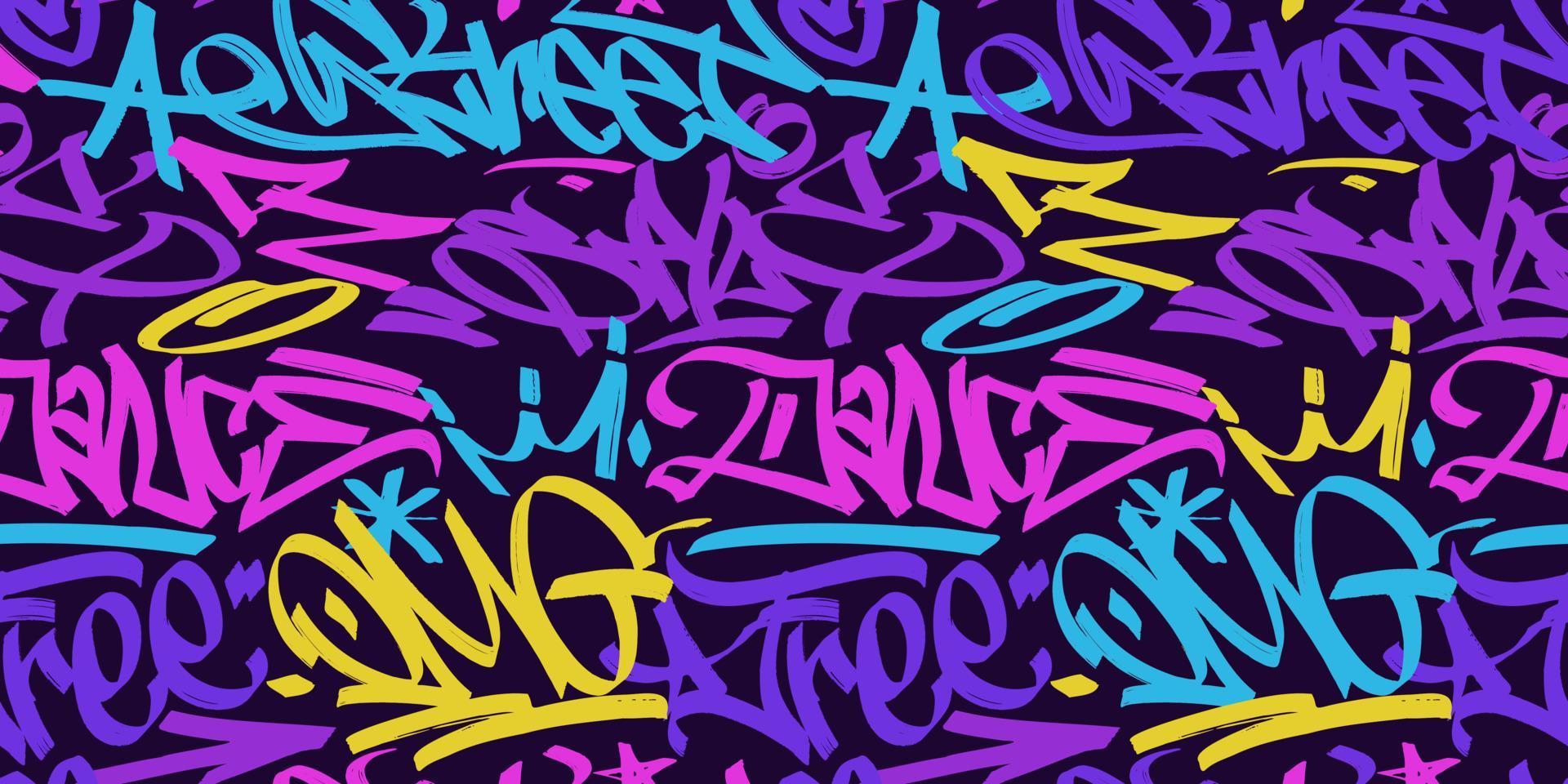 veelkleurig graffiti achtergrond met markeerstift brieven, helder gekleurde belettering tags in de stijl van graffiti straat kunst. vector illustratie naadloos patroon