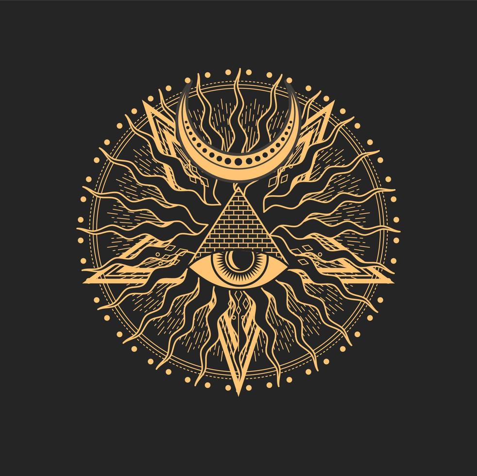 esoterisch occult metselaar symbool met oog en piramide vector