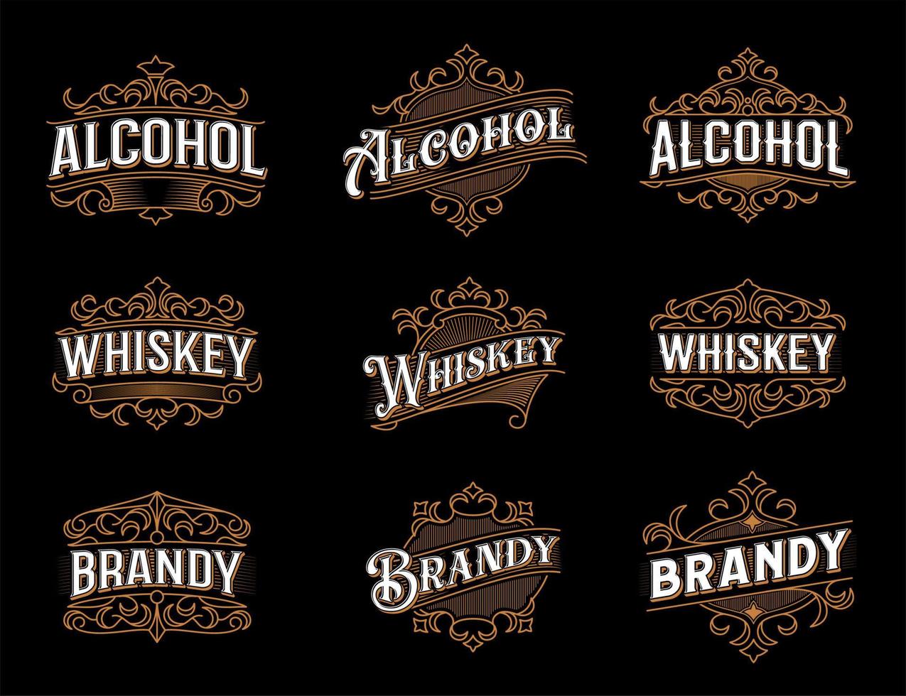 ambacht whisky, brandewijn alcohol wijnoogst etiketten vector