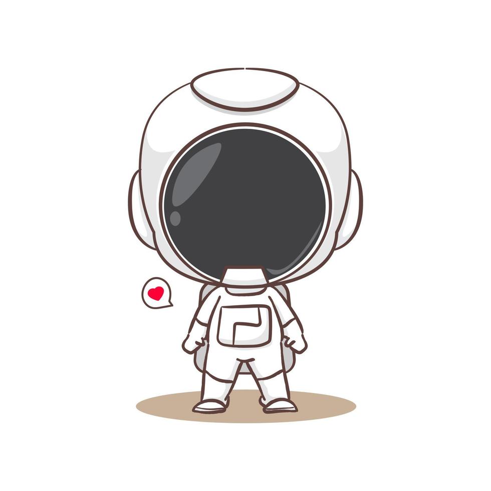 schattig astronaut staand voorkant visie tekenfilm karakter. ruimte concept ontwerp. hand- getrokken vlak aanbiddelijk chibi vector illustratie. geïsoleerd wit achtergrond