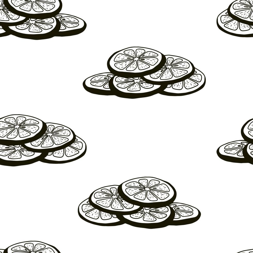naadloos patroon met hand- getrokken citroen plakjes. tekening citroen plakjes in een naadloos patroon vector