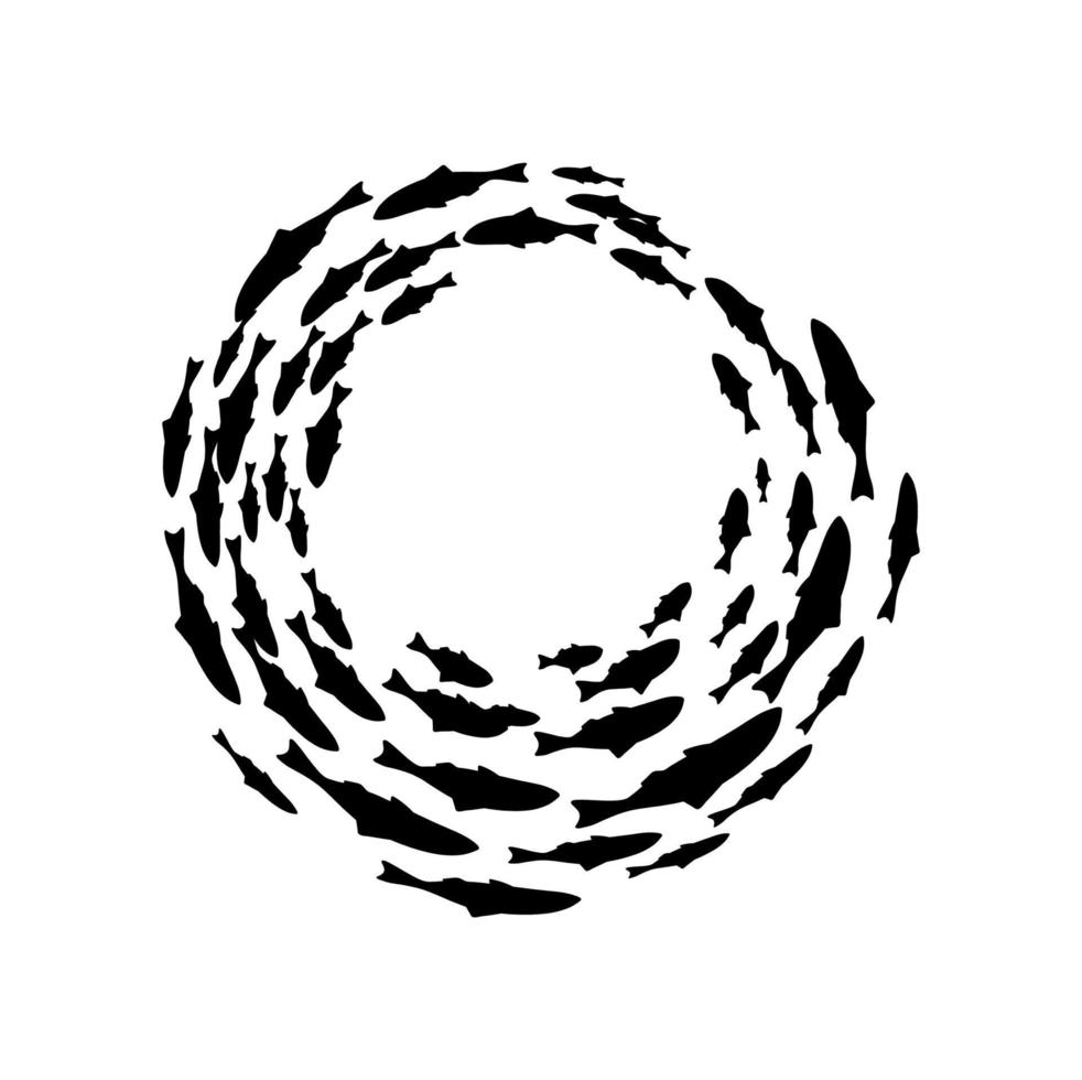 cirkel ondiepte en vis school- vector silhouet