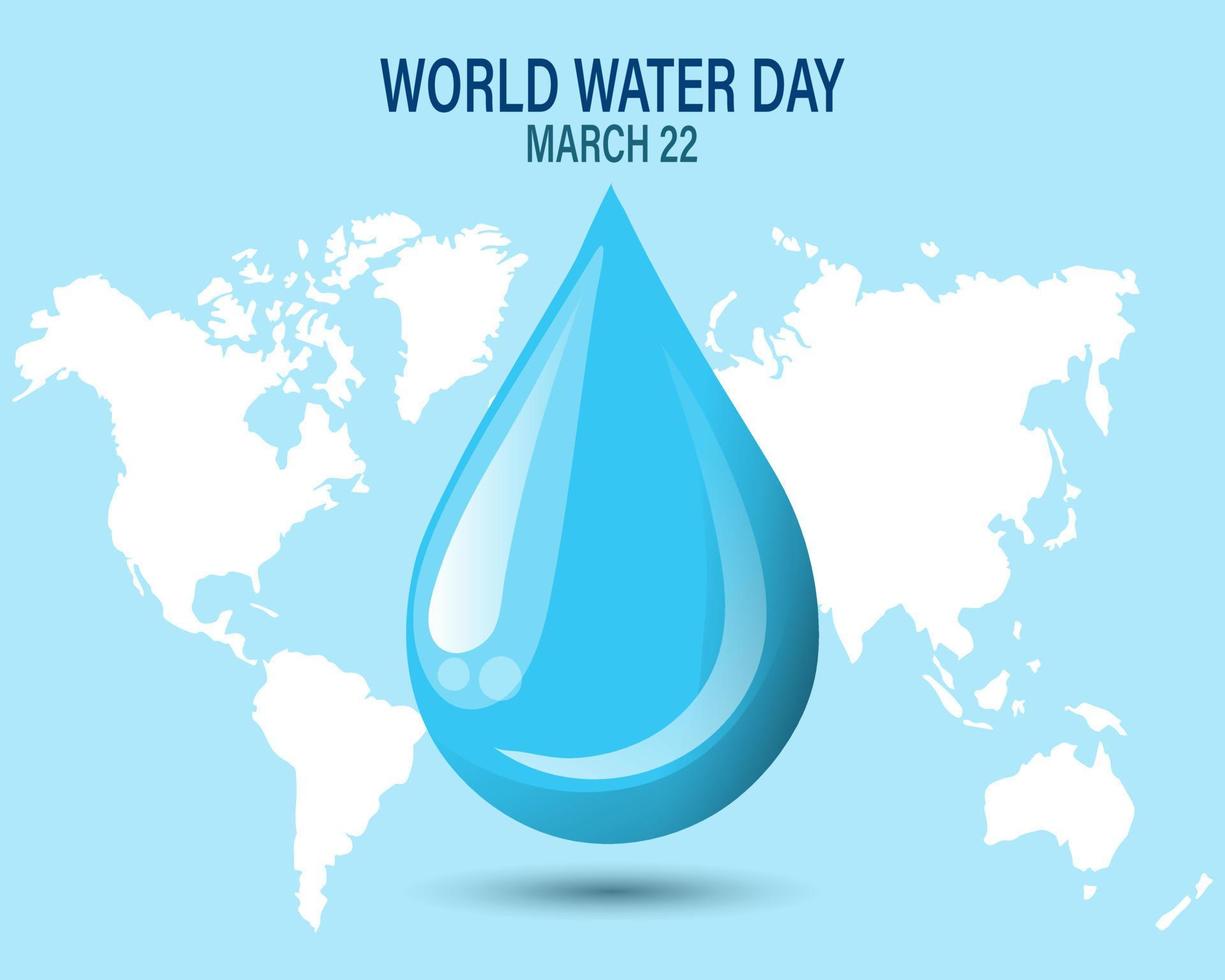wereld water dag, water laten vallen Aan wereld kaart. ecologisch concept. spandoek. poster, ansichtkaart, 3d, vector