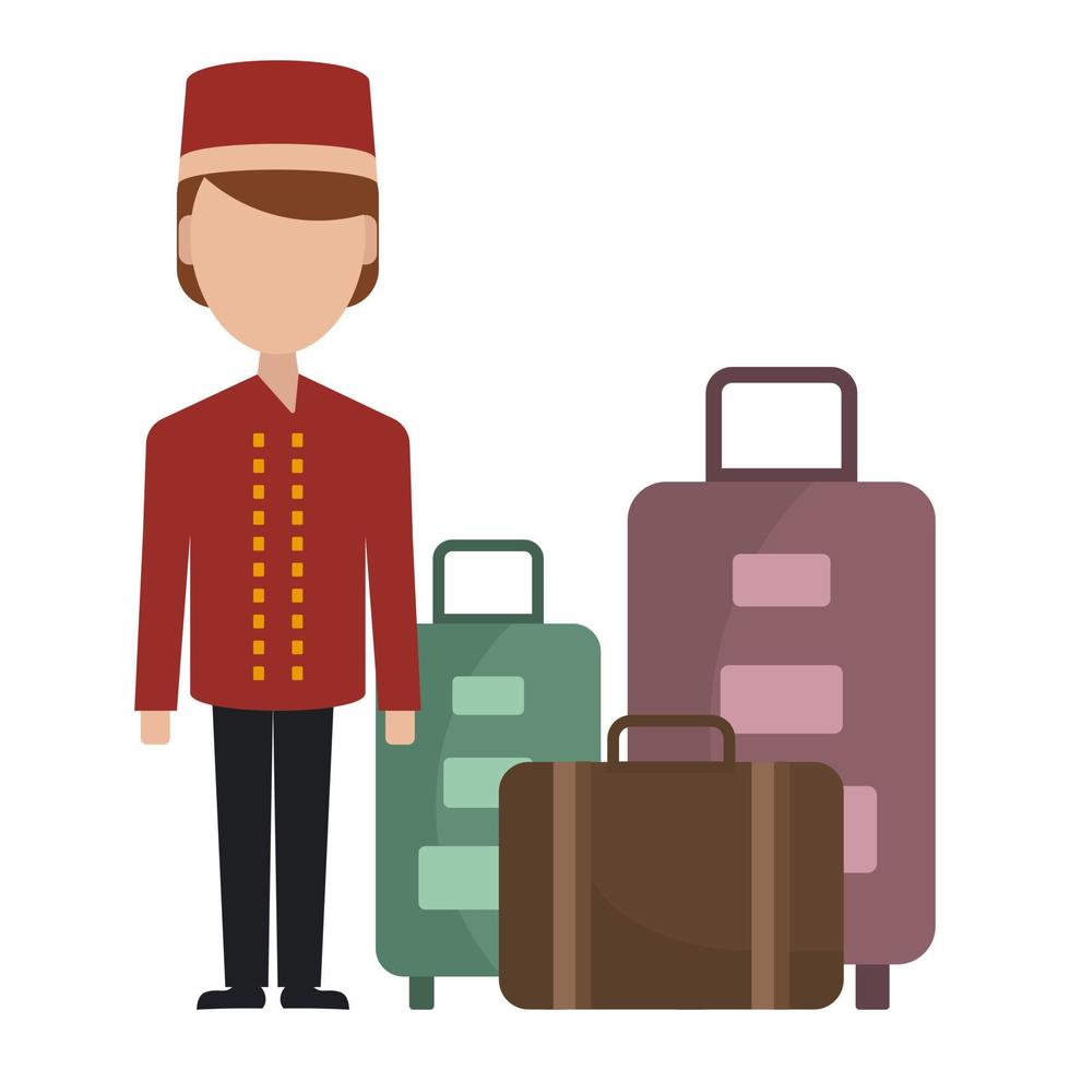 Mens portier en reizen koffers. bedrijf concept. vector, vlak stijl illustratie vector