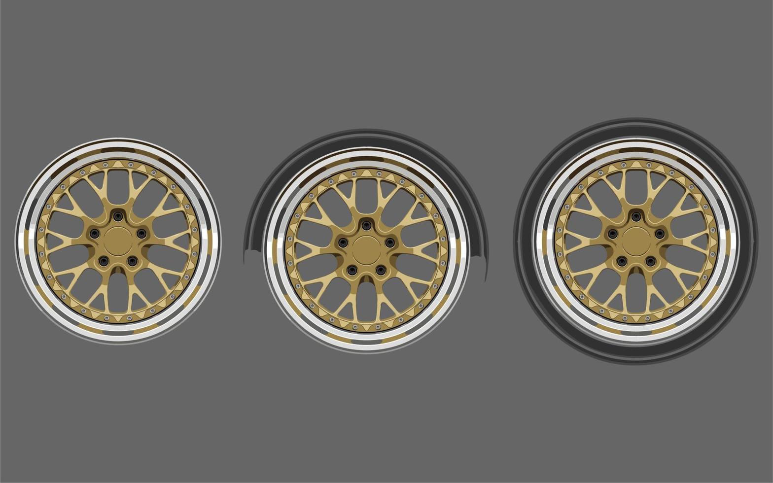 auto wiel en velgen. vector illustratie, wielen goud zilver zwart, auto wiel 3d illustratie, auto wiel, set. realistisch ontwerp. vector illustratie