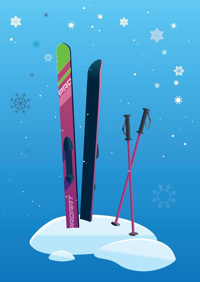 illustratie van skis zit vast in sneeuw vector