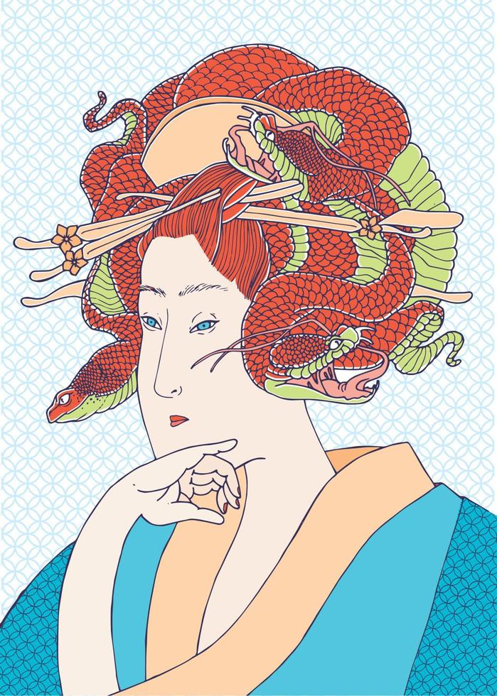 geisha's gezicht met slangen in plaats daarvan van haar- vector