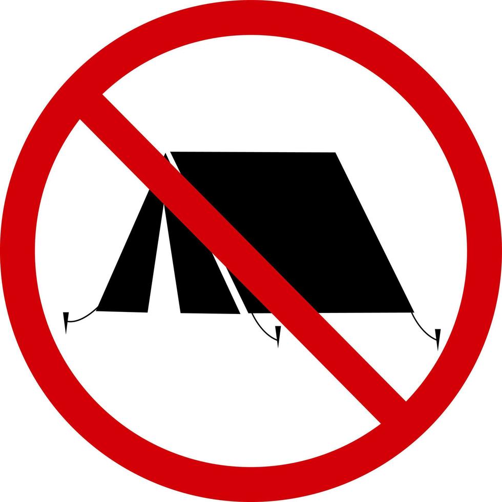 Nee camping teken. verbod teken, Doen niet toonhoogte een tent. een rood gekruiste uit cirkel met de silhouet van een palarka binnen. camping is niet toegestaan. camping verbieden. ronde rood hou op camping teken. vector