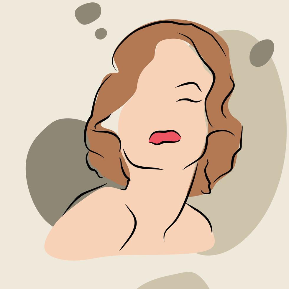 een tekening van een vrouw met bruin haar- en een rood lip en Dames vector illustratie gezicht logo en dame gezicht vector ontwerp dame behang ontwerp voor profiel of portret van een vrouw