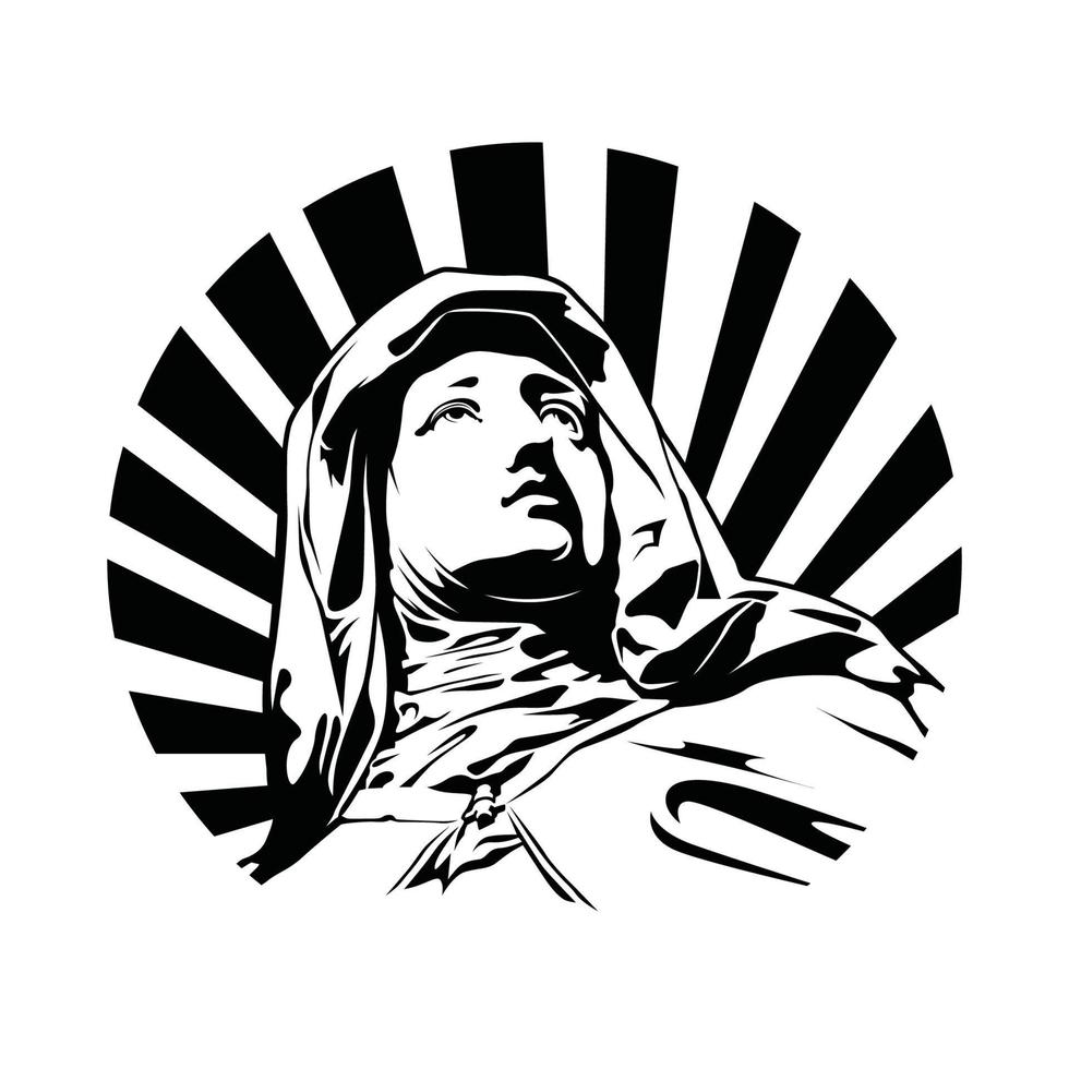 een zwart en wit tekening van een persoon Maria met een kap Aan het vector illustratie