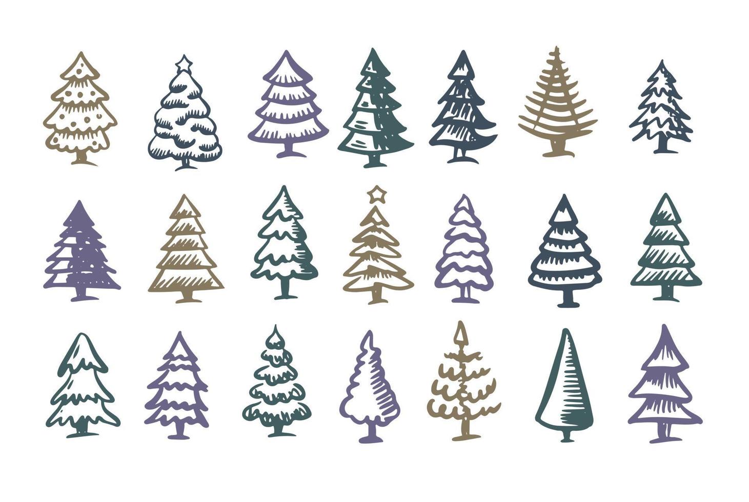 kerstboom set, met de hand getekende illustraties. vector