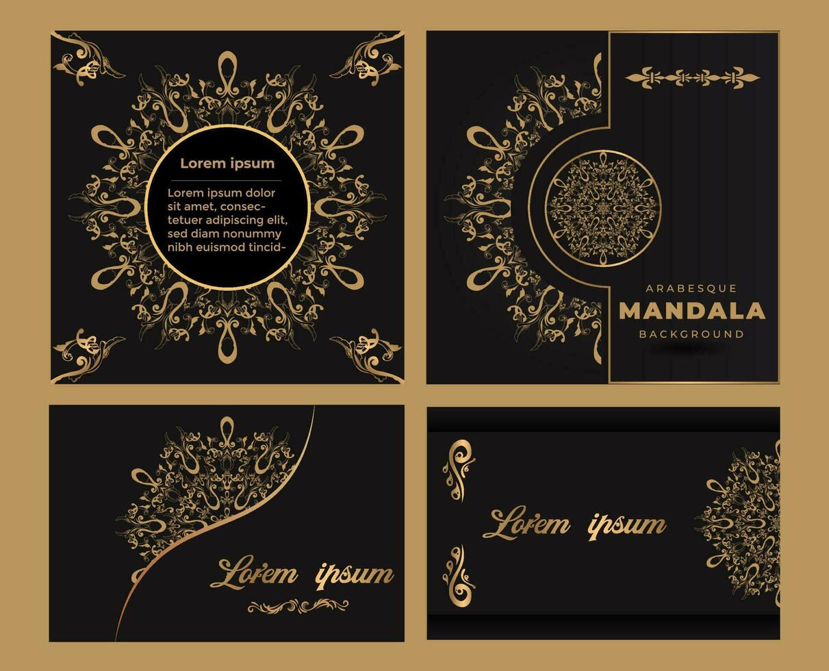 reeks van luxe mandala bruiloft uitnodiging kaart sjabloon indelingen met gouden mandala lijn kunst. ornament achtergrond vector ontwerp voor bruiloft en Hoes