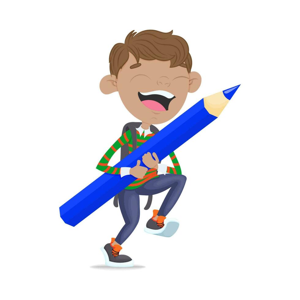 school- jongen met potlood. tekenfilm grappig illustratie vector