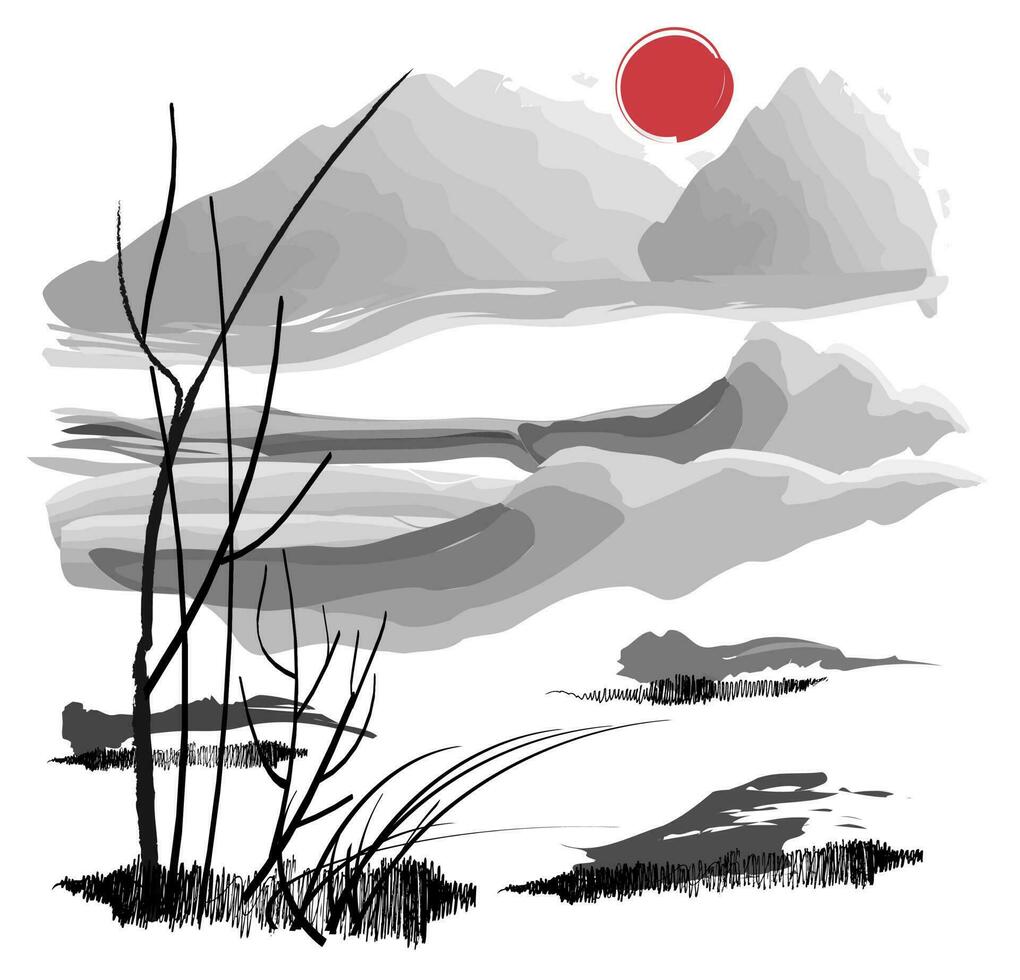 abstract landschap met Japans Chinese schilderijen. vector