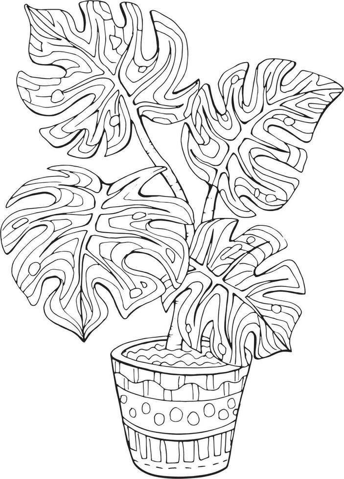 hand- getrokken kleur bladzijde voor kinderen en volwassenen. ingemaakt fabriek monstera. mooi tekening met patronen en klein details. kleur afbeeldingen. vector