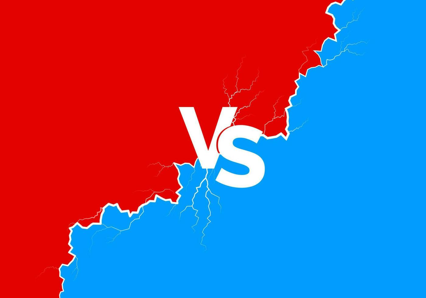 wit tekst vs met bliksem Aan rood en blauw achtergrond. versus strijd. vector illustratie