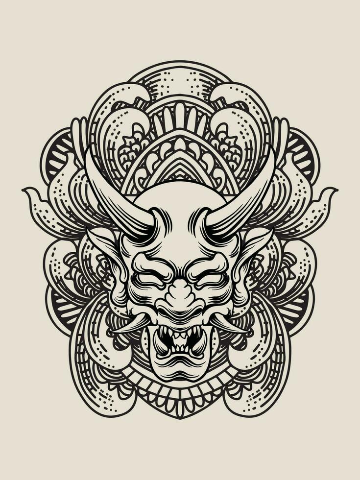 illustratie oni masker met gravure ornament vector