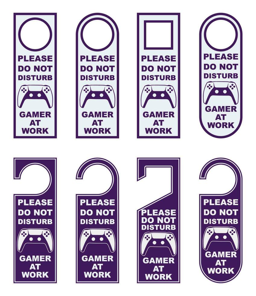 Doen niet storen omgaan met knop tags gamer in werk bewegwijzering etiketten tekens kaart verbod deur hanger afdrukbare kaart sjabloon ontwerp vector