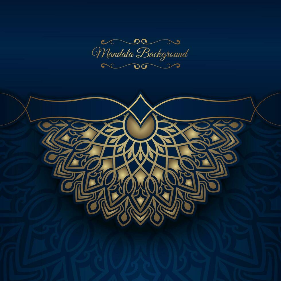 luxe mandala achtergrond, blauw en goud, ontwerp vector