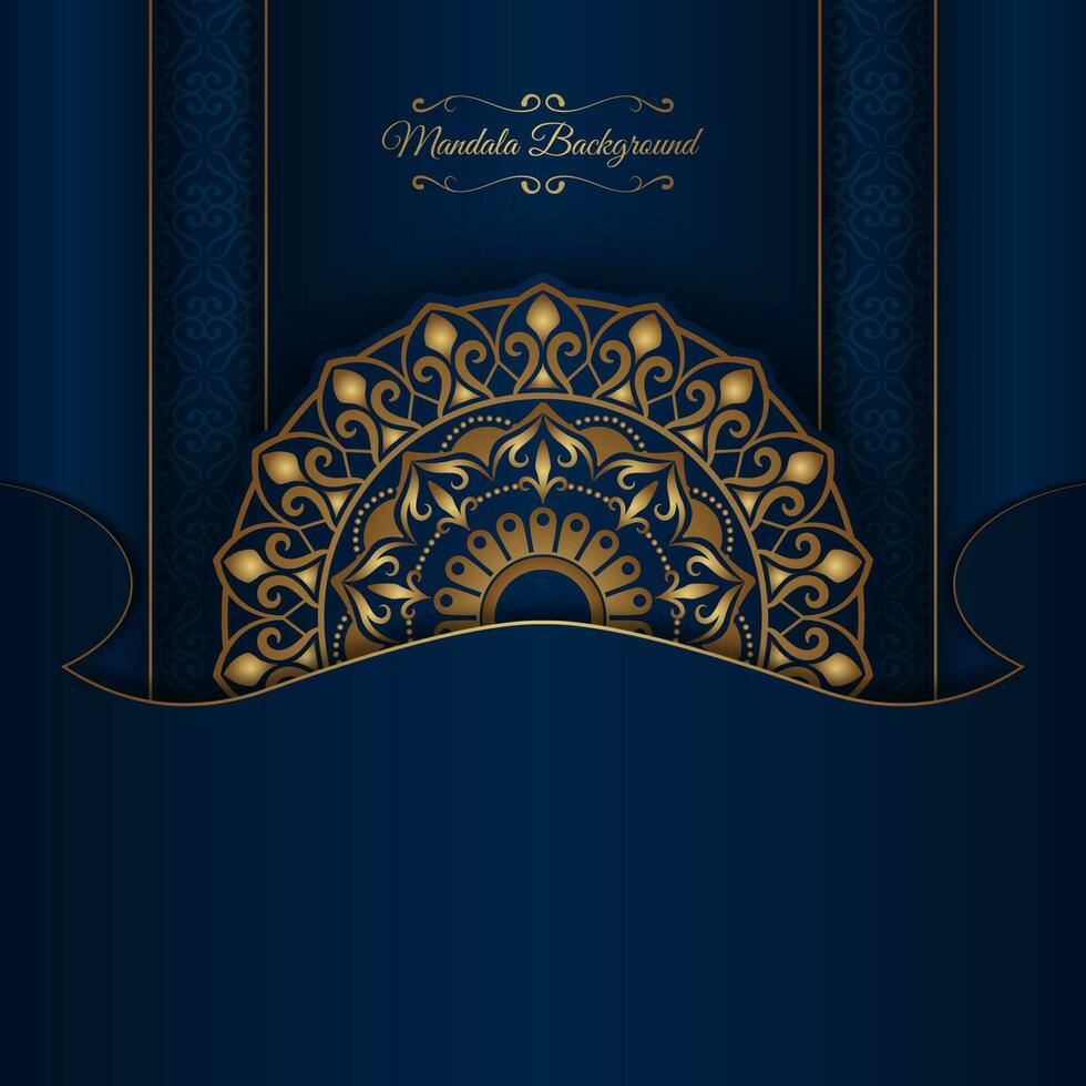 luxe mandala achtergrond, blauw en goud, ontwerp vector