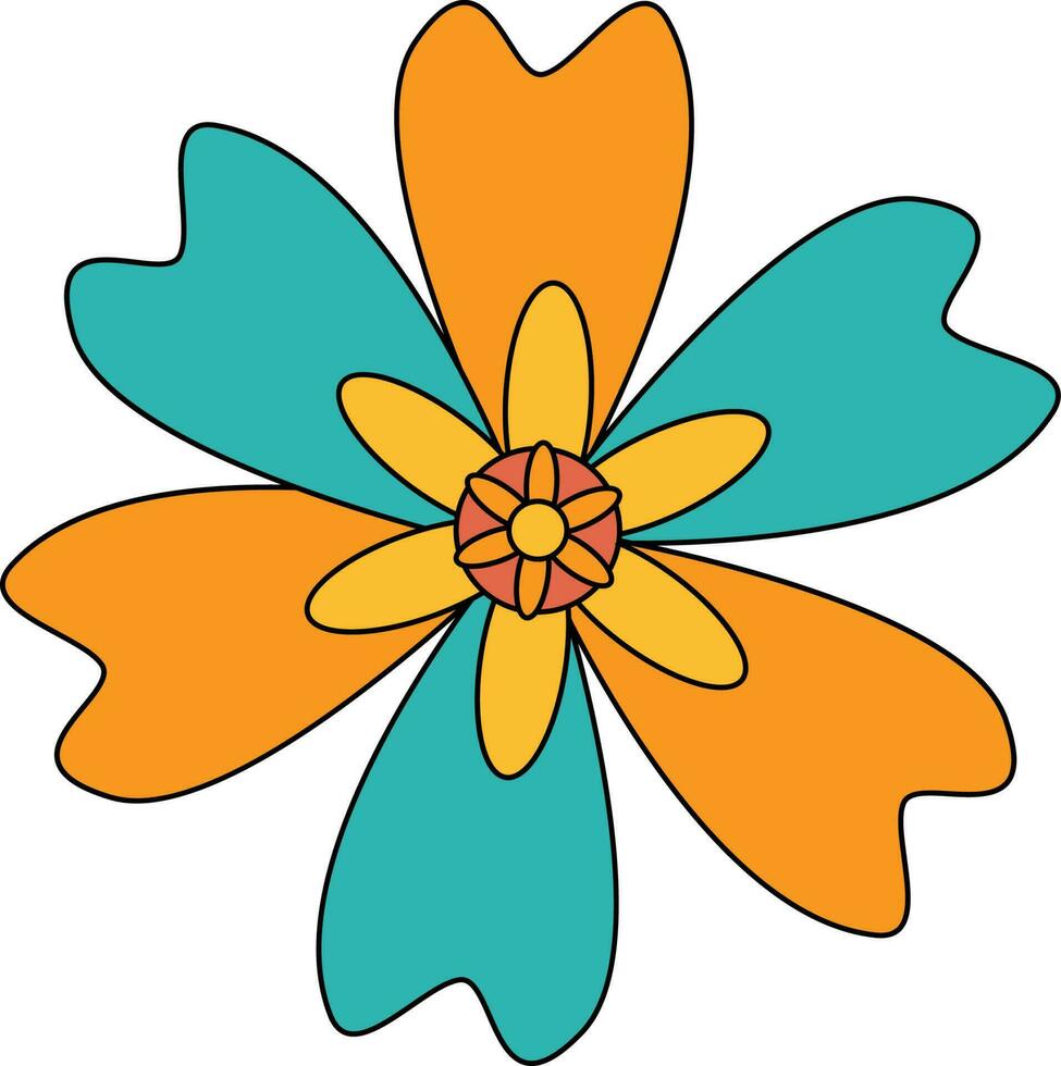 geel en turkoois retro bloem element vector