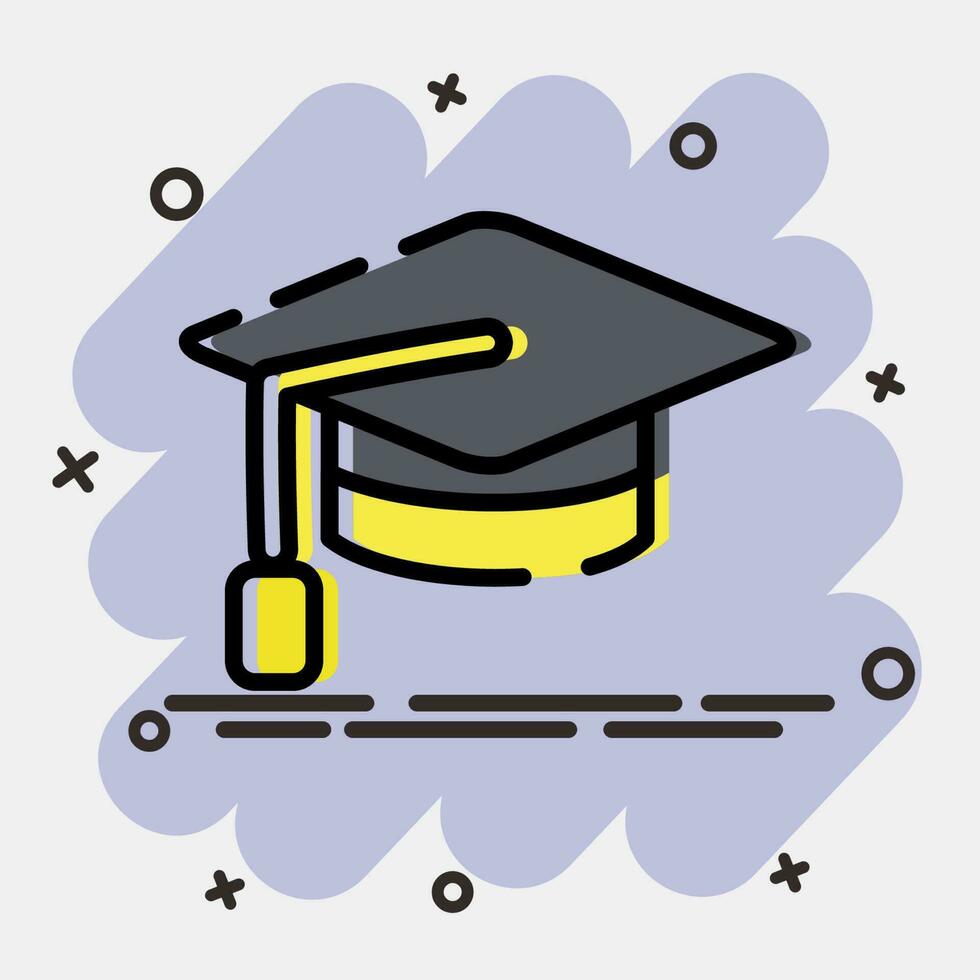 icoon diploma uitreiking kap. school- en onderwijs elementen. pictogrammen in grappig stijl. mooi zo voor afdrukken, affiches, logo, advertentie, infografieken, enz. vector