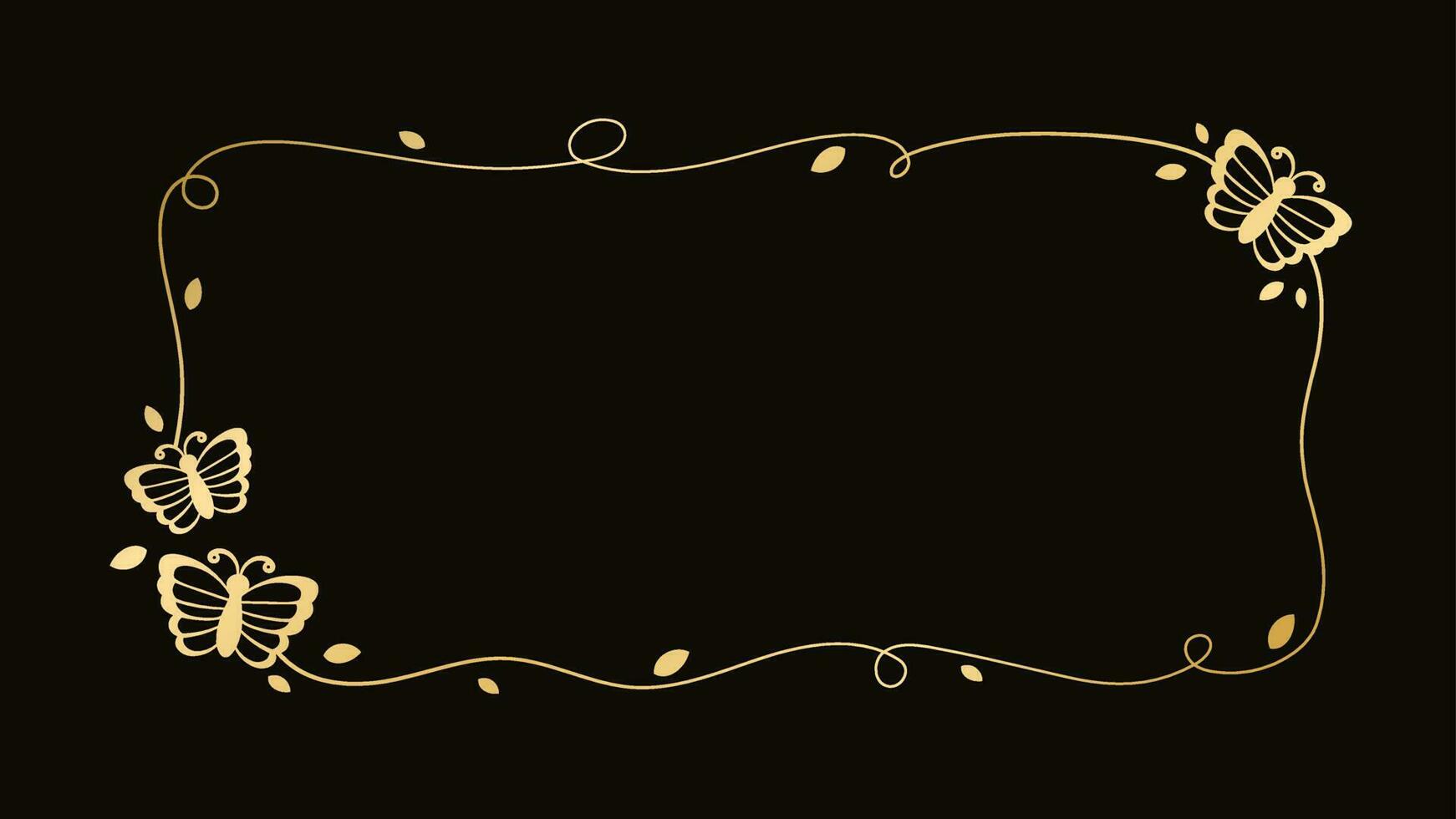goud kader met vlinders silhouet vector illustratie. abstract gouden grens voor voorjaar zomer elegant ontwerp elementen