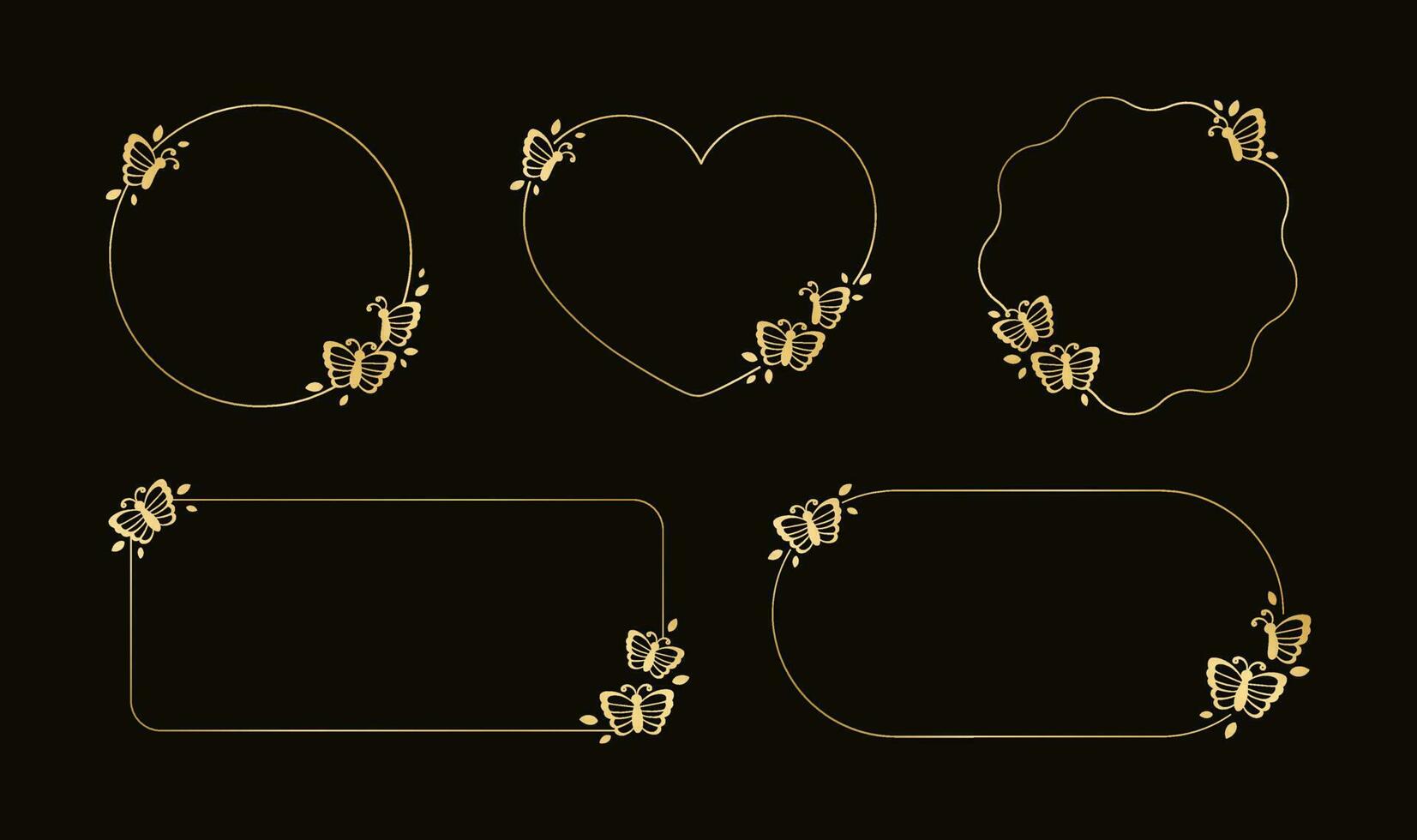 goud vlinder kaders vector illustratie set. abstract gouden meetkundig grens sjabloon voor voorjaar en zomer. gemakkelijk elegant ontwerp element.