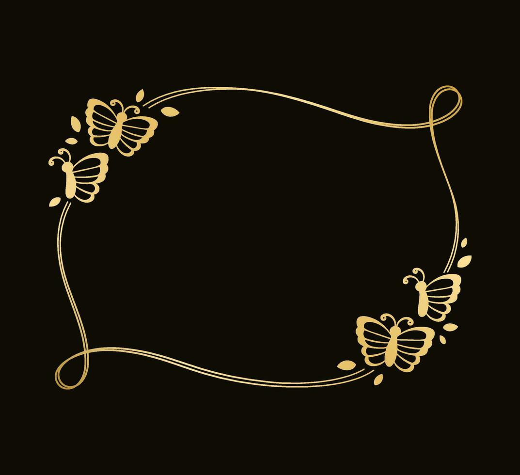 goud kader met vlinders silhouet vector illustratie. abstract gouden bruiloft uitnodiging grens voor voorjaar zomer. gemakkelijk elegant ontwerp element.