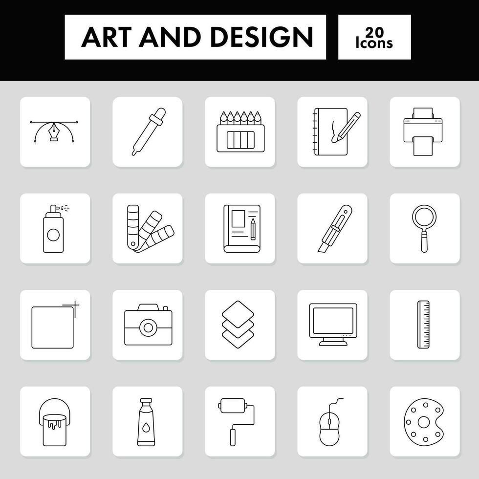 20 kunst van ontwerp icoon reeks in beroerte stijl. vector