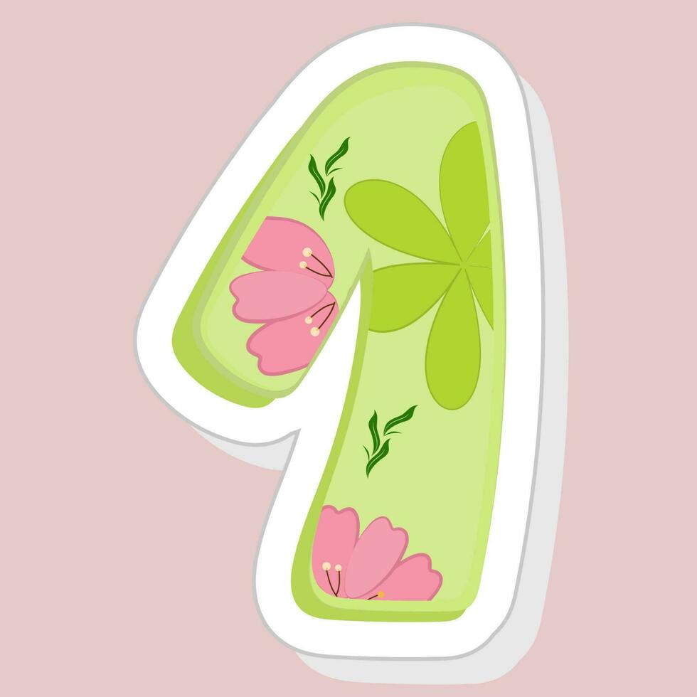 sticker stijl groen bloemen aantal 1 Aan roze achtergrond. vector