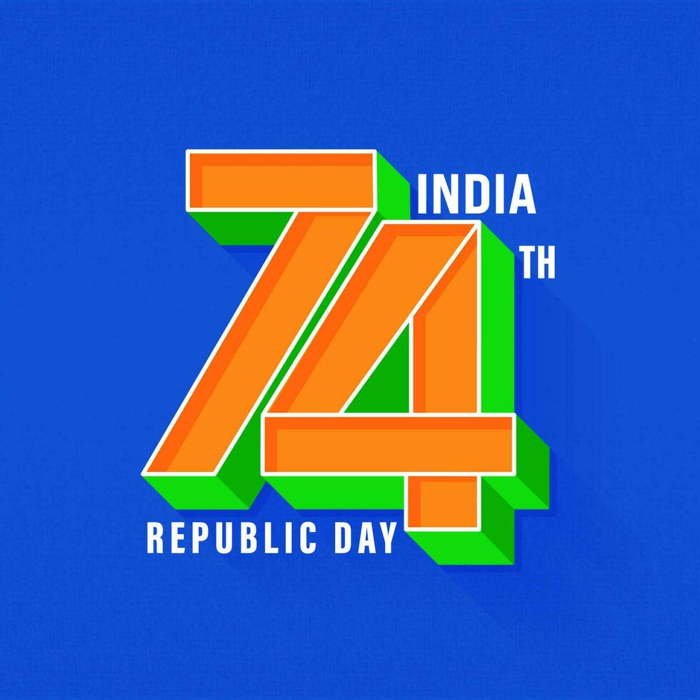 3d driekleur 74e aantal tegen blauw achtergrond voor Indië republiek dag. vector