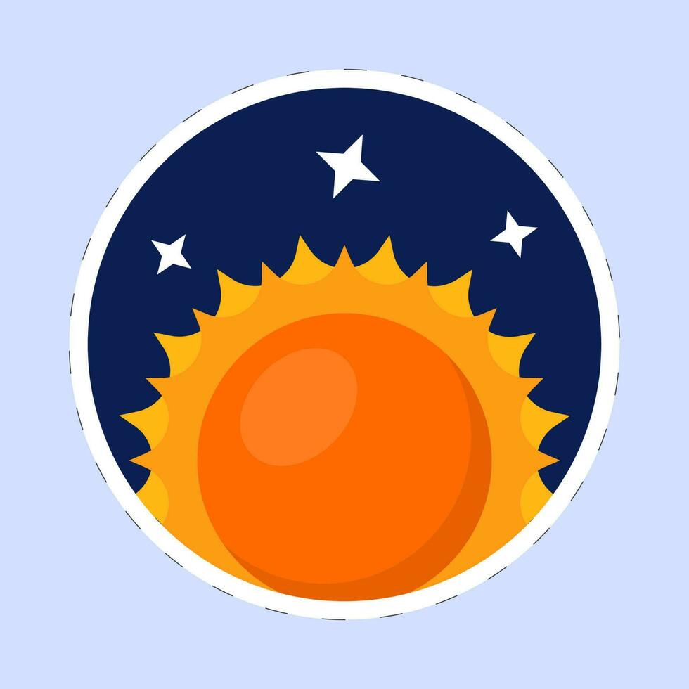 geïsoleerd zon met sterren blauw achtergrond in sticker stijl. vector